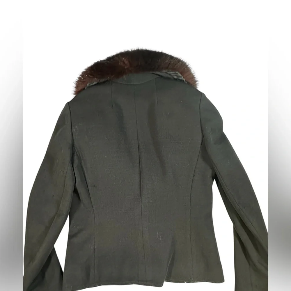 A272 Vintage Real Fur Boiled Wool Black Blazer Sz Small - Picture 2 of 7